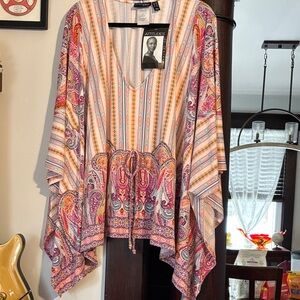 Attitudes by Renee V-Neck Paisley Blouse - Pink and Purple